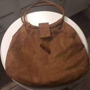 Brown Suede -like Purse Microfiber Orange Lining -Cute